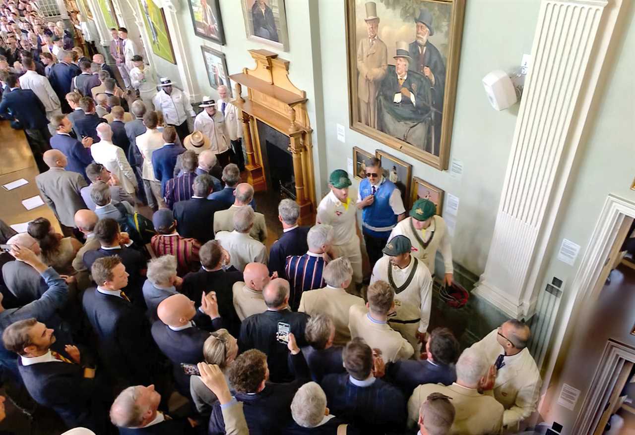 pic shows: Kicked off in the Long Room at Lords at lunch with David Warner being held back or protected by steward after controversial Usman Khawaja involved Dismissal of Bairstow Picture by Pixel8000 07917221968