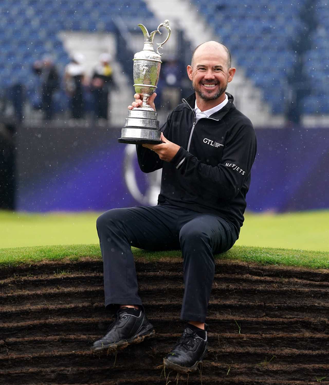 USA's Brian Harman celebrates with the Claret Jug after winning The Open at Royal Liverpool, Wirral. Picture date: Sunday July 23, 2023. PA Photo. See PA story GOLF Open. Photo credit should read: David Davies/PA Wire. RESTRICTIONS: Editorial use only. No commercial use. Still image use only. The Open Championship logo and clear link to The Open website (TheOpen.com) to be included on website publishing.