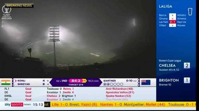Amazing pictures reveal that the cricket World Cup match between India and New Zealand was suspended due to fog.