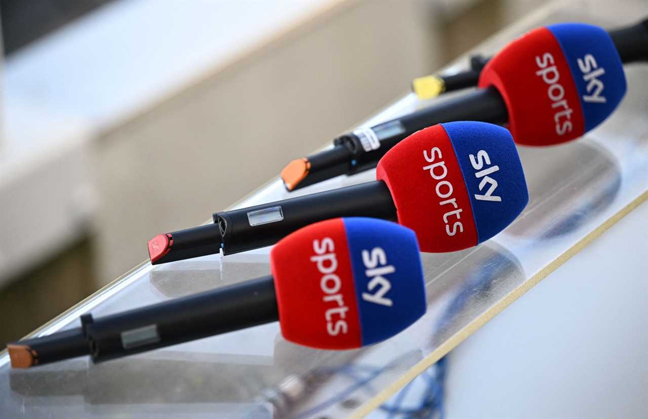 Sky Sports-branded microphones are pictured in a commentary box ahead of the English Premier League football match between Newcastle United and Fulham at St James' Park in Newcastle-upon-Tyne, north-east England on January 15, 2023. - RESTRICTED TO EDITORIAL USE. No use with unauthorized audio, video, data, fixture lists, club/league logos or 'live' services. Online in-match use limited to 120 images. An additional 40 images may be used in extra time. No video emulation. Social media in-match use limited to 120 images. An additional 40 images may be used in extra time. No use in betting publications, games or single club/league/player publications. (Photo by Oli SCARFF / AFP) / RESTRICTED TO EDITORIAL USE. No use with unauthorized audio, video, data, fixture lists, club/league logos or 'live' services. Online in-match use limited to 120 images. An additional 40 images may be used in extra time. No video emulation. Social media in-match use limited to 120 images. An additional 40 images may be used in extra time. No use in betting publications, games or single club/league/player publications. / RESTRICTED TO EDITORIAL USE. No use with unauthorized audio, video, data, fixture lists, club/league logos or 'live' services. Online in-match use limited to 120 images. An additional 40 images may be used in extra time. No video emulation. Social media in-match use limited to 120 images. An additional 40 images may be used in extra time. No use in betting publications, games or single club/league/player publications. (Photo by OLI SCARFF/AFP via Getty Images)