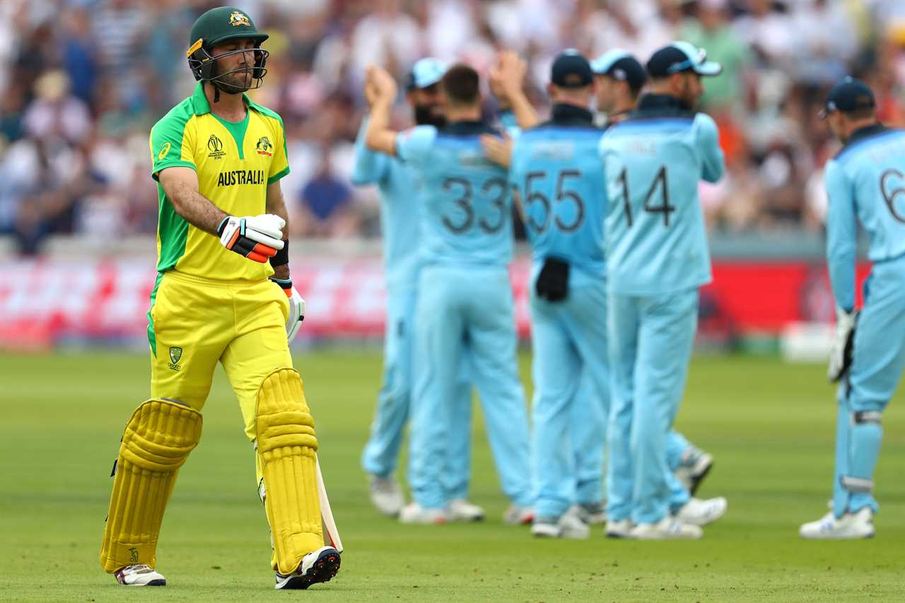 a group of cricket players with one wearing the number 14