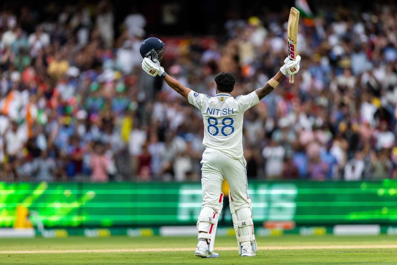 Nitish Kumar Reddy celebrates his first test century.