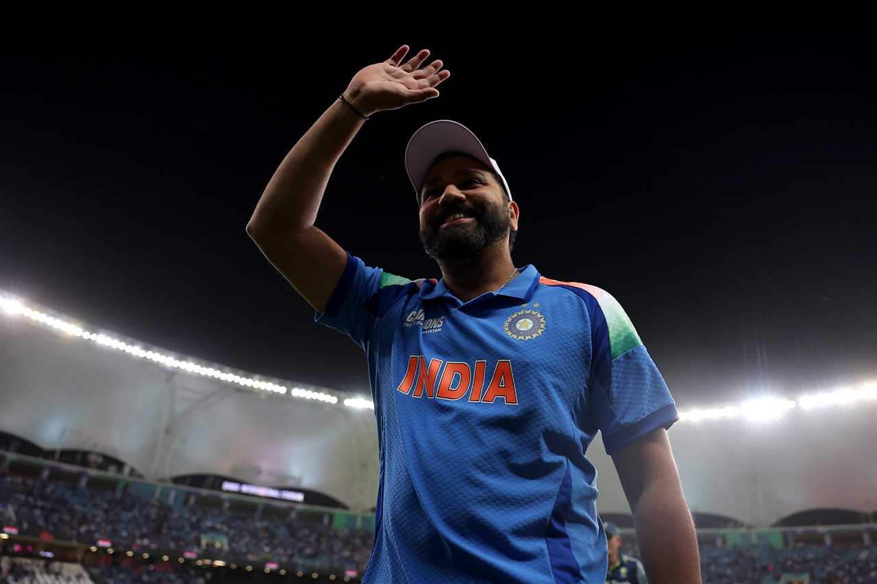 Rohit Sharma, India's cricket captain, waves to the crowd after a semi-final win.