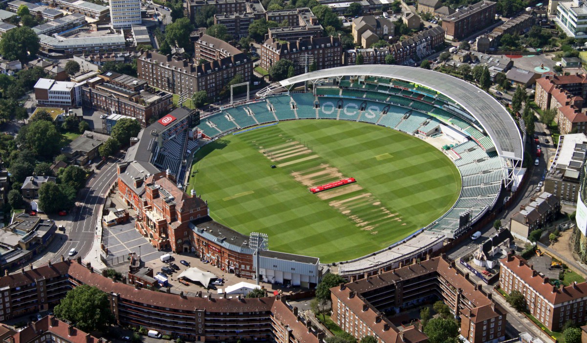 DDD1Y6 aerial view of The Oval Cricket Ground in Kennington, London SE17