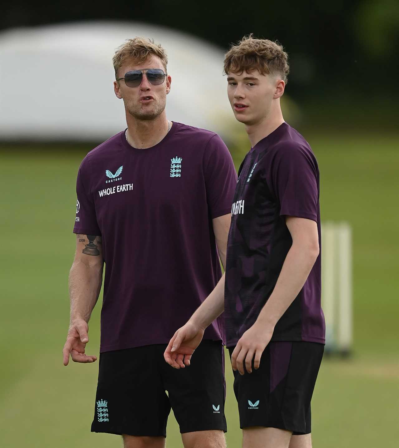 Andrew Flintoff and his son at an England Lions training session.