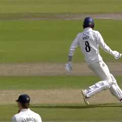‘I wonder if that’s has to be reported’ – Moment cricketer drops his PHONE while taking a run leaves commentator stunned