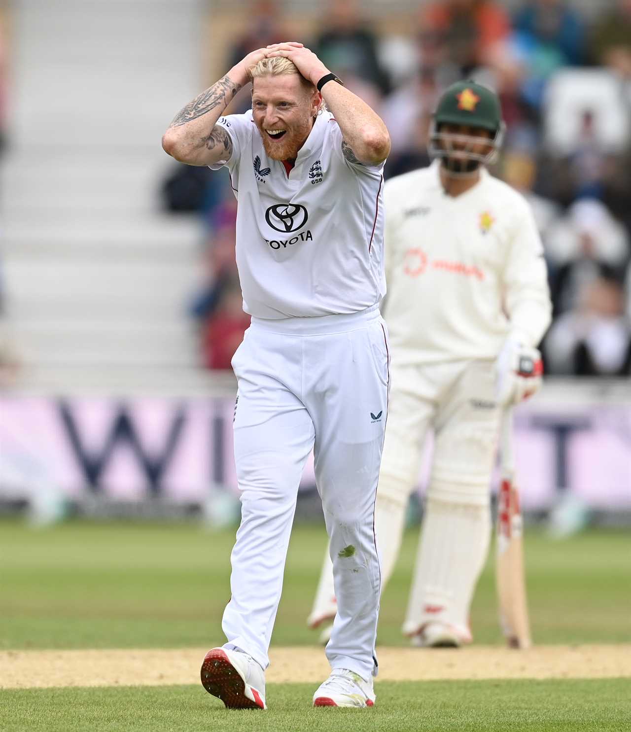 England cricket captain Ben Stokes reacts during a test match.