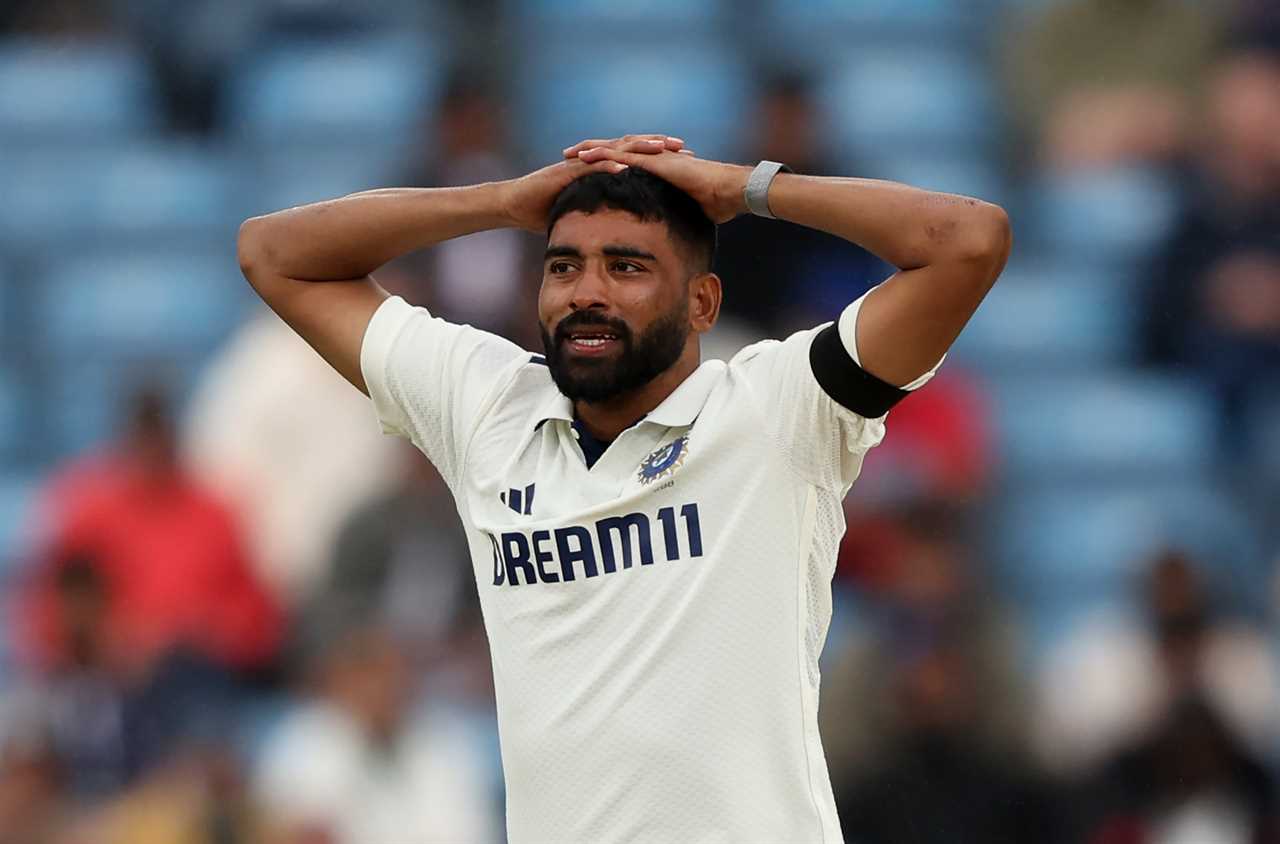 Mohammed Siraj of India reacting during a cricket match.