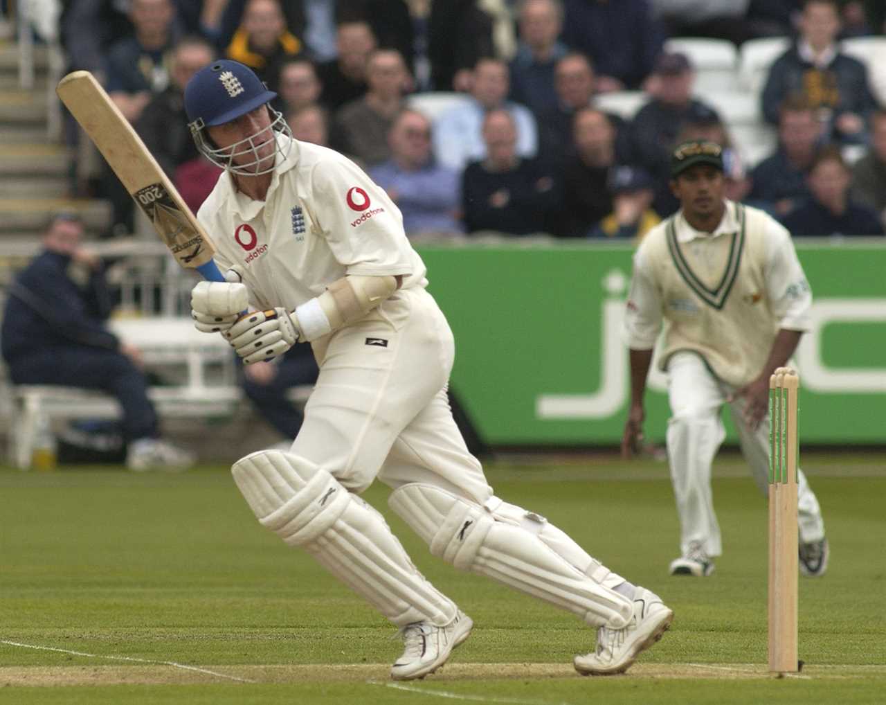 Alec Stewart batting during an England vs. Zimbabwe cricket match at Lord's.