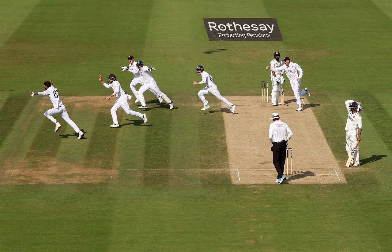 England cricket team celebrating a wicket.