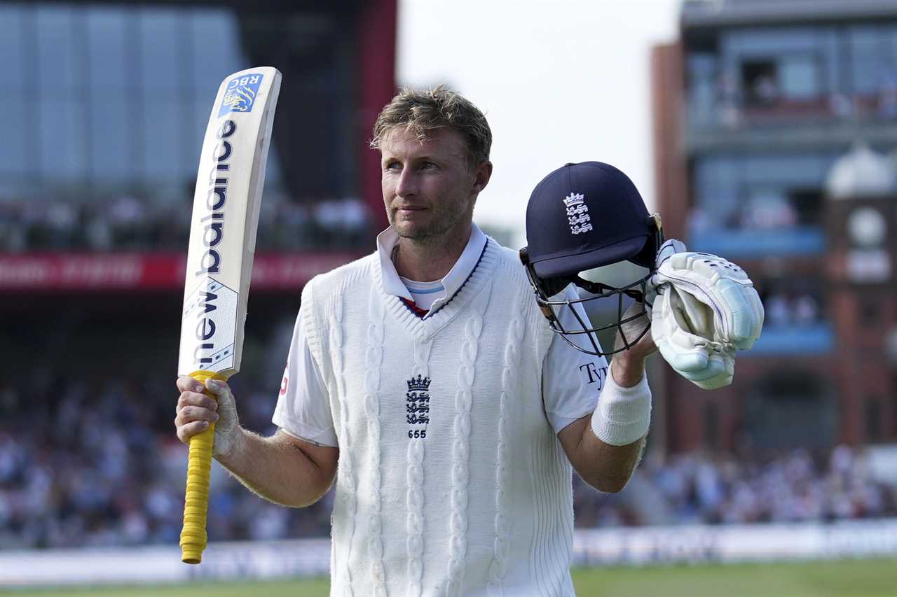 Joe Root acknowledges cricket fans after being dismissed.