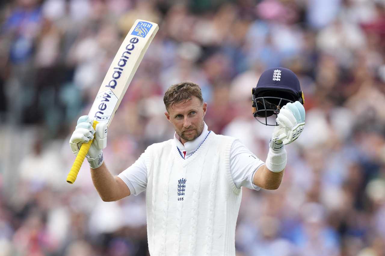 Joe Root celebrating a cricket century.