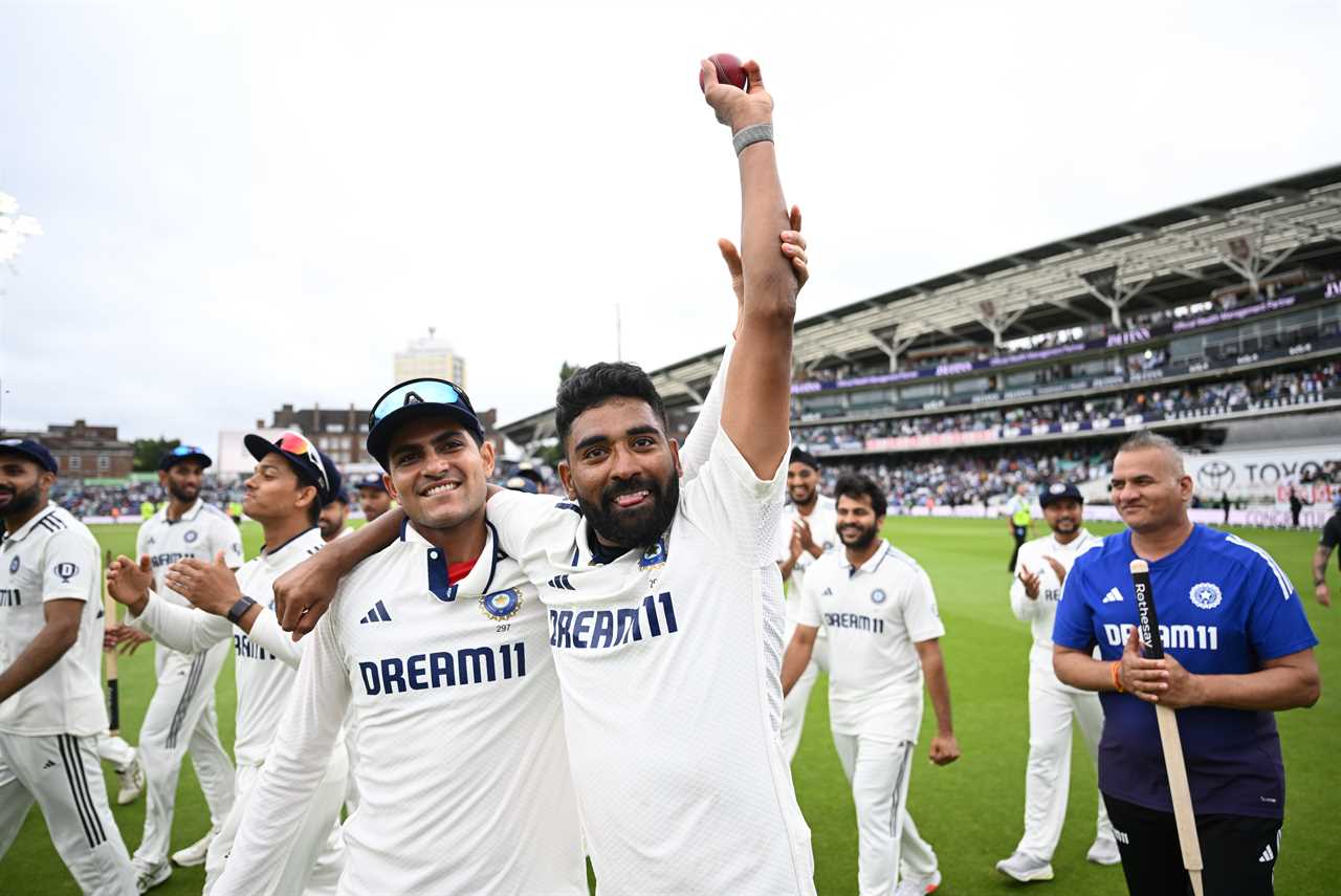 Indian cricket players celebrating a win.