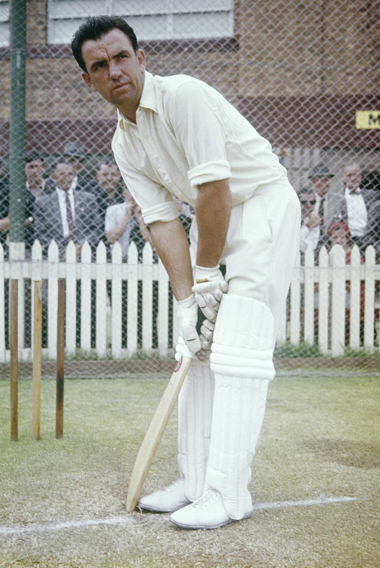 Bobby Simpson, Australian cricket captain, at the nets.
