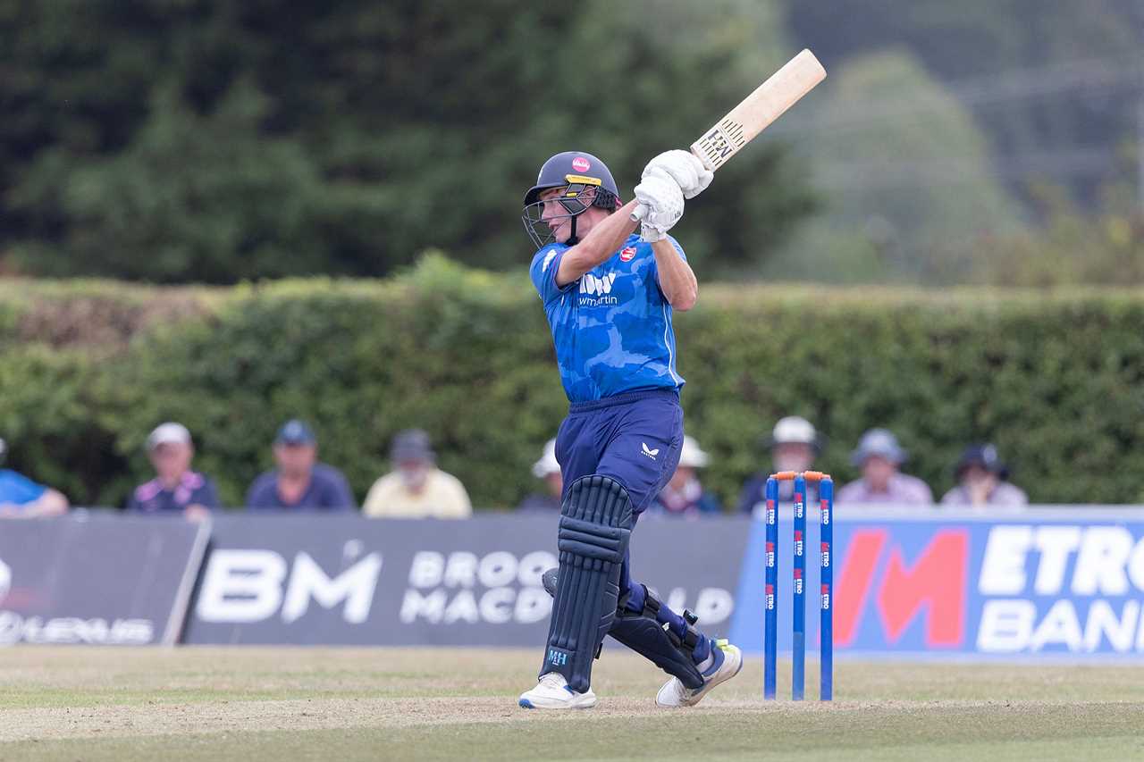 Corey Flintoff of Kent batting during a cricket match.