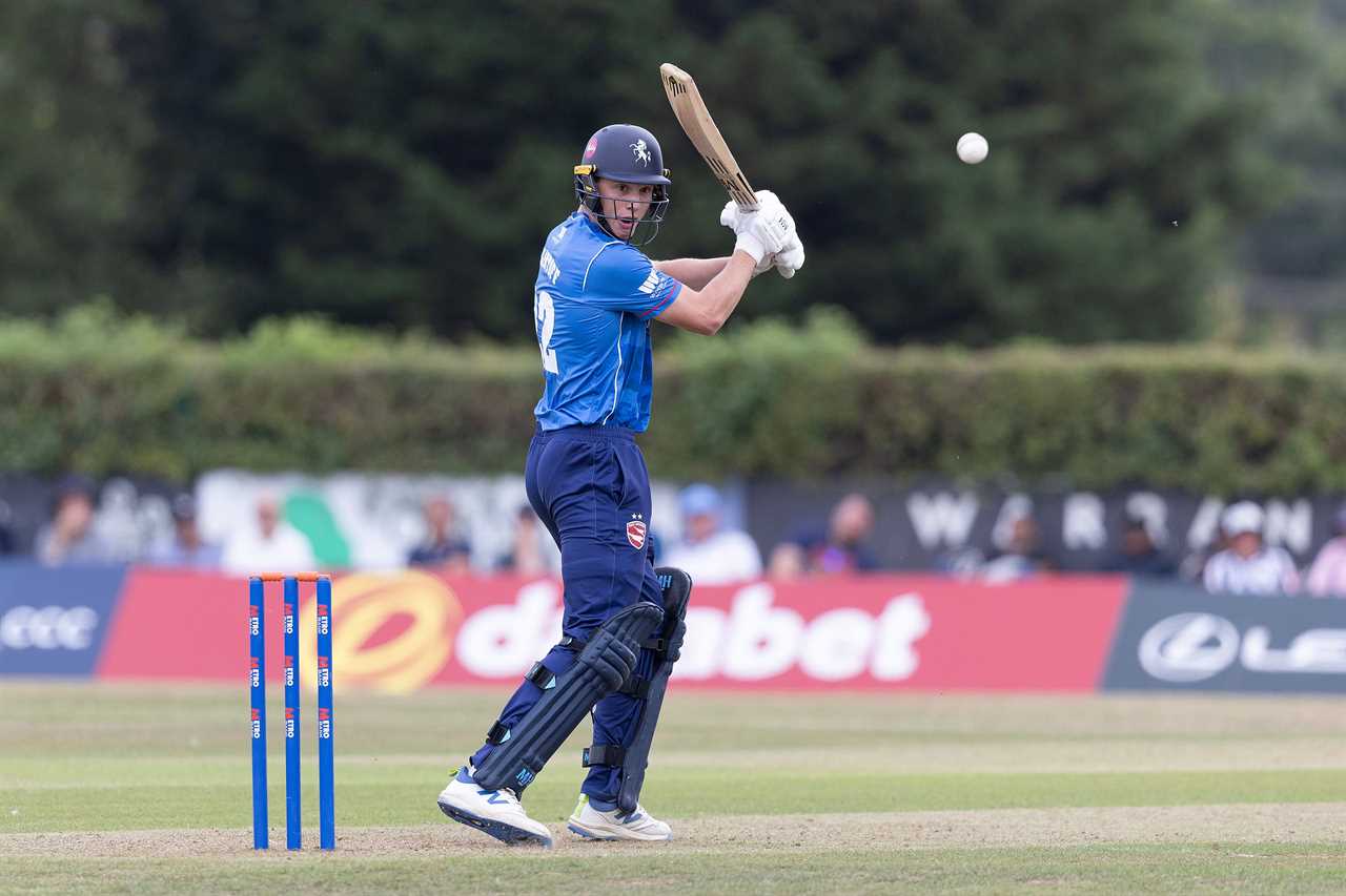 Corey Flintoff of Kent batting during a cricket match.